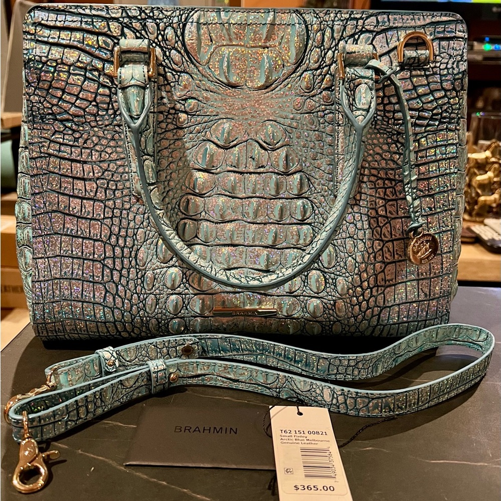 Brahmin Small Finley Leather Satchel Artic Blue - Picture 8 of 8